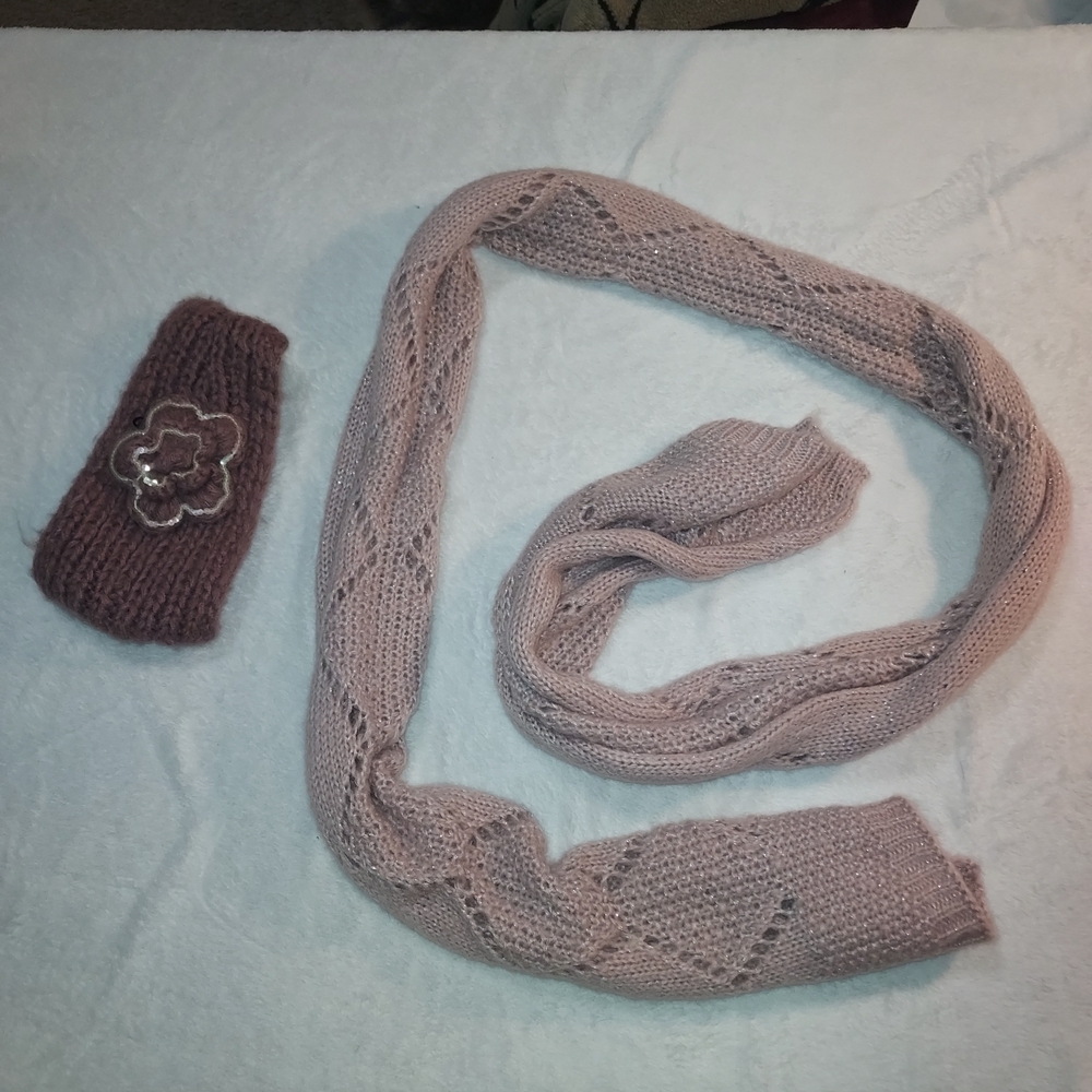 Elegant Pink Knit Scarf and Headband Set